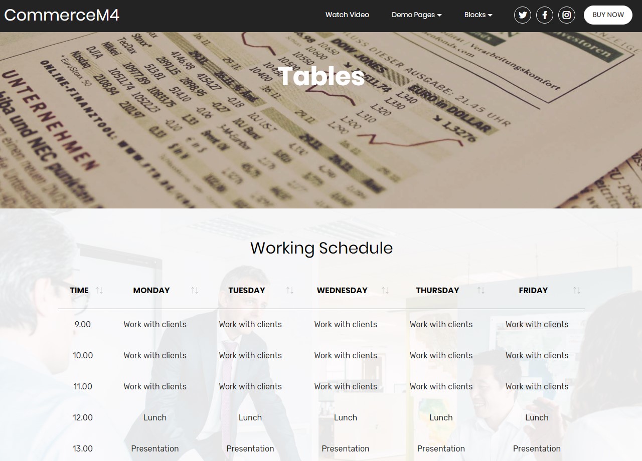 Tables Template for eCommerce Website