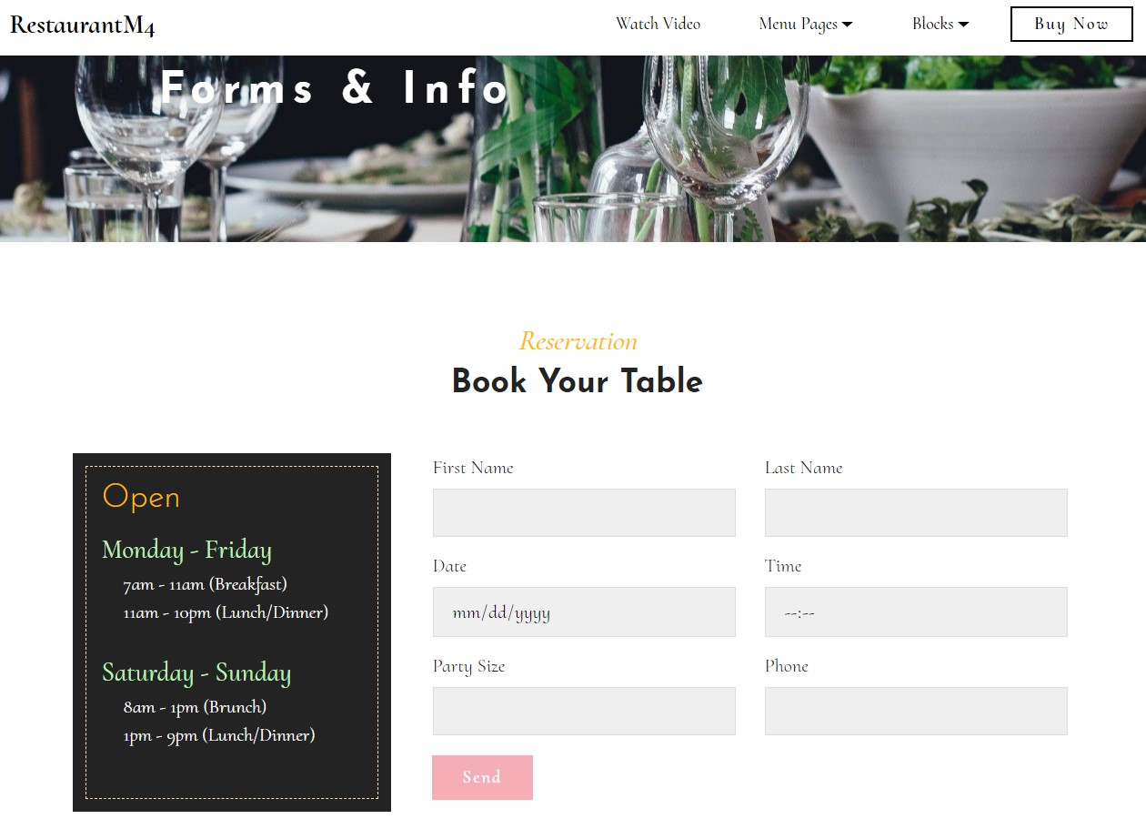 Restaurant Forms & Info Template