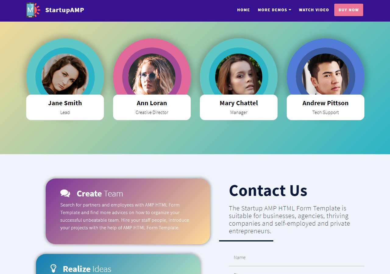 New Startup AMP HTML Form Template